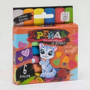 Крейда для малювання на асфальті, тонка MEL-02-01U УКР. (60) "Danko Toys", d-1,2 см, 6 штук, 6 кольорів BK-5115 фото
