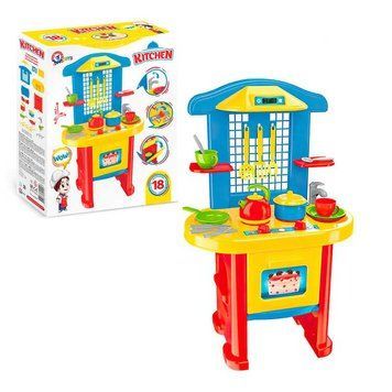 Кухня №3 2124 (3) "Technok Toys", пательня, каструля, 2 тарілки, 2 чашки, столове приладдя, чайник, в коробці BK-5138 фото