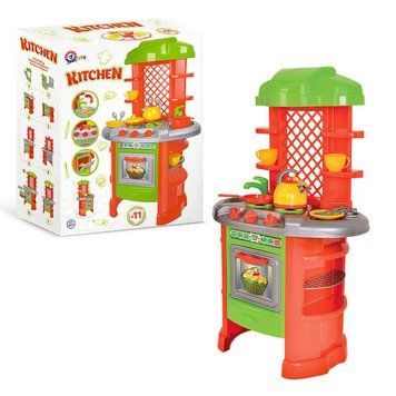 Кухня №7 0847 (3) "Technok Toys", плита, полички, посуд, каструля, чайник, пательня, лопатки, в коробці BK-5140 фото