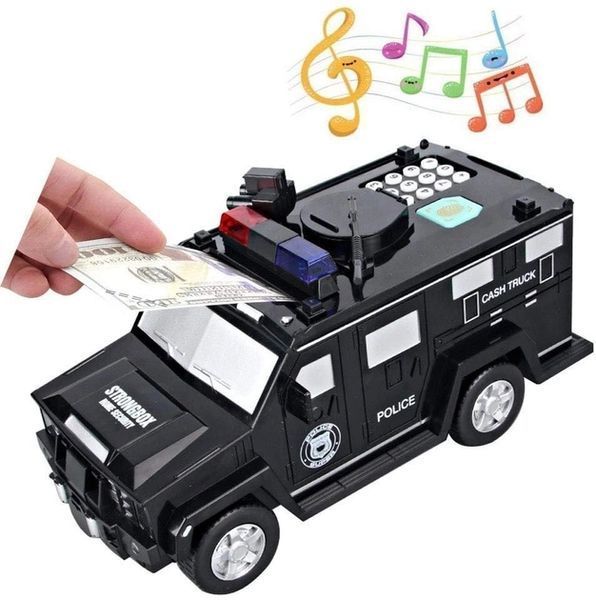 Дитяча машина сейф скарбничка CASH TRUCK поліція з кодовим замком та купюроприймачем для паперових грошей та монет. Чорна Машинка вантажівка SK13-12 BK-6210 фото